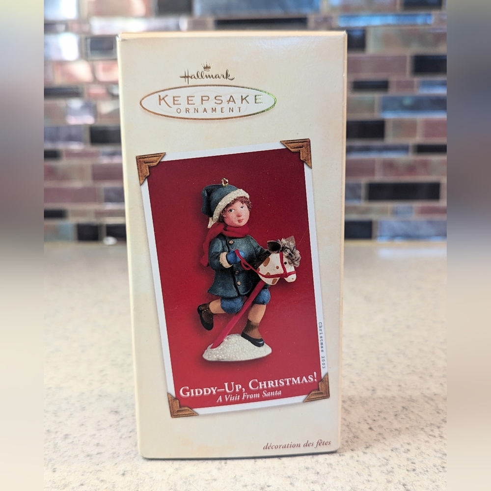 Hallmark Ornament 2003 Giddy Up Christmas Visit From Santa Stick Horse